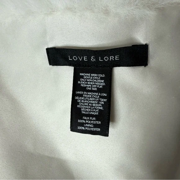 LOVE & LORE Cream White Faux Fur Scarf Stole Wrap Satin Lining - Picture 9 of 10